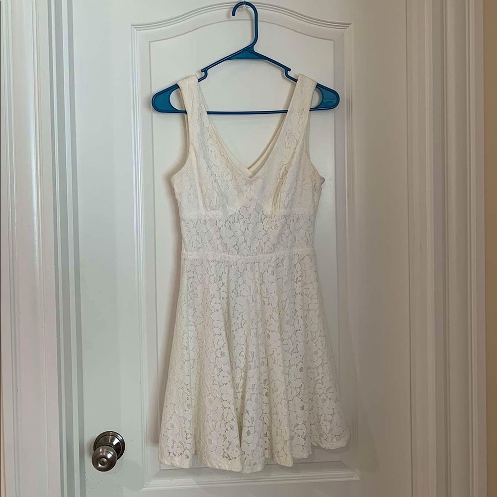 White Floral Lace Mini Flare Dress
